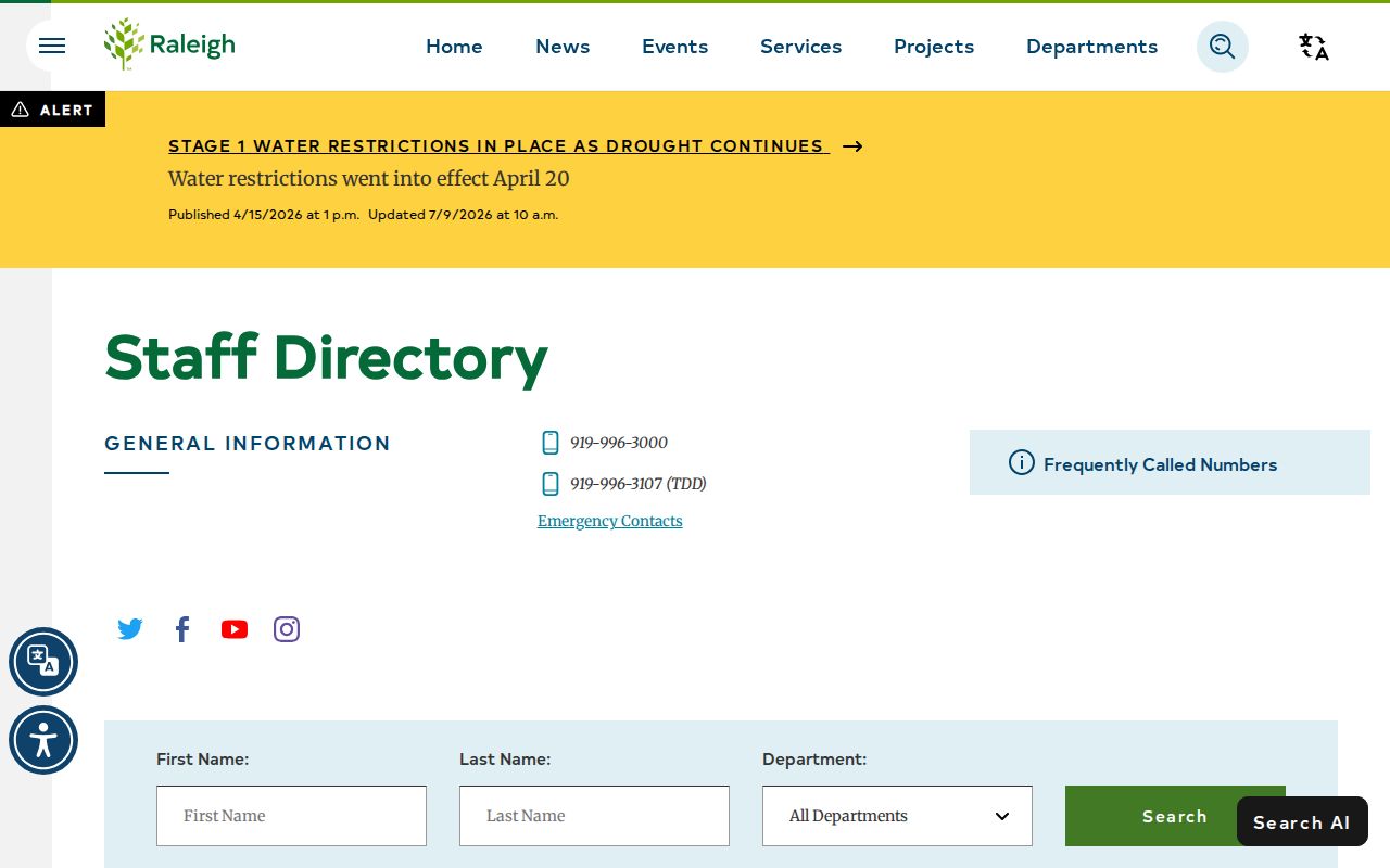 Raleigh people directories city staff search fields