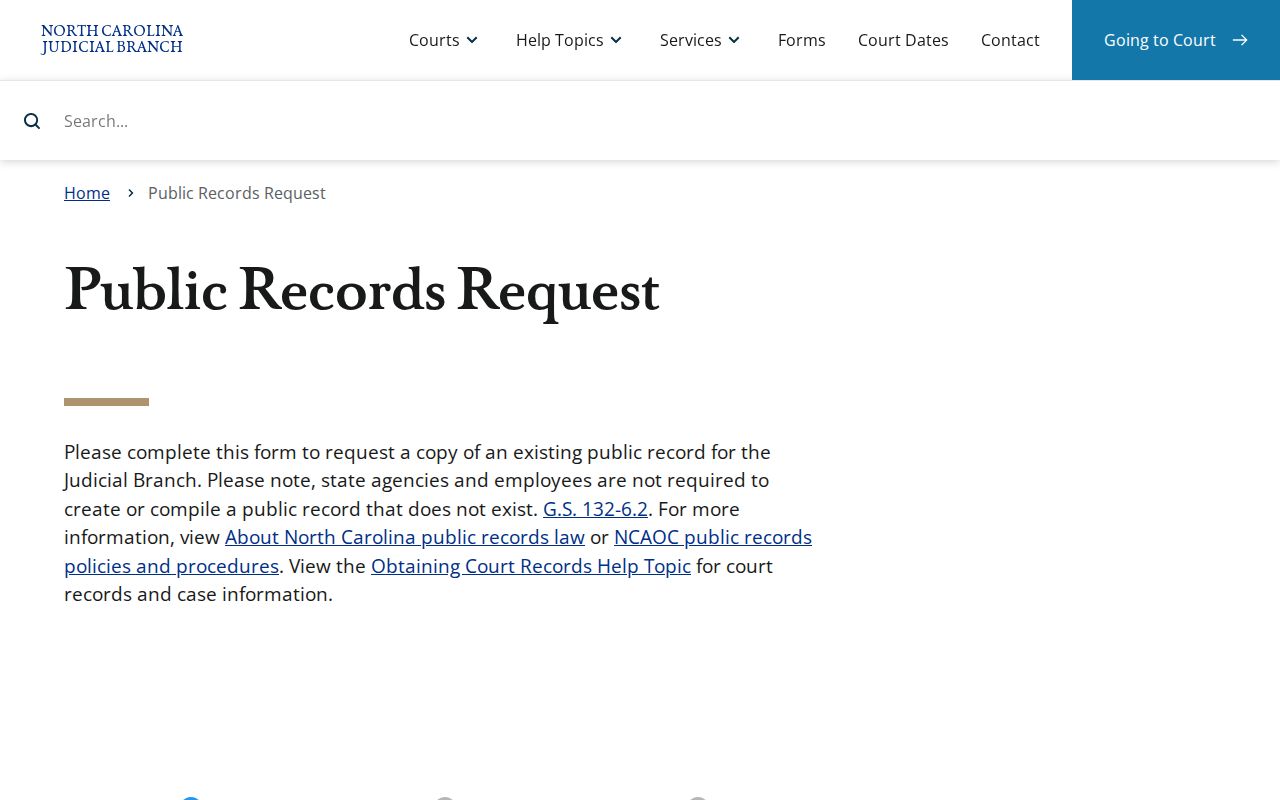 Raleigh public records request form for North Carolina court administration