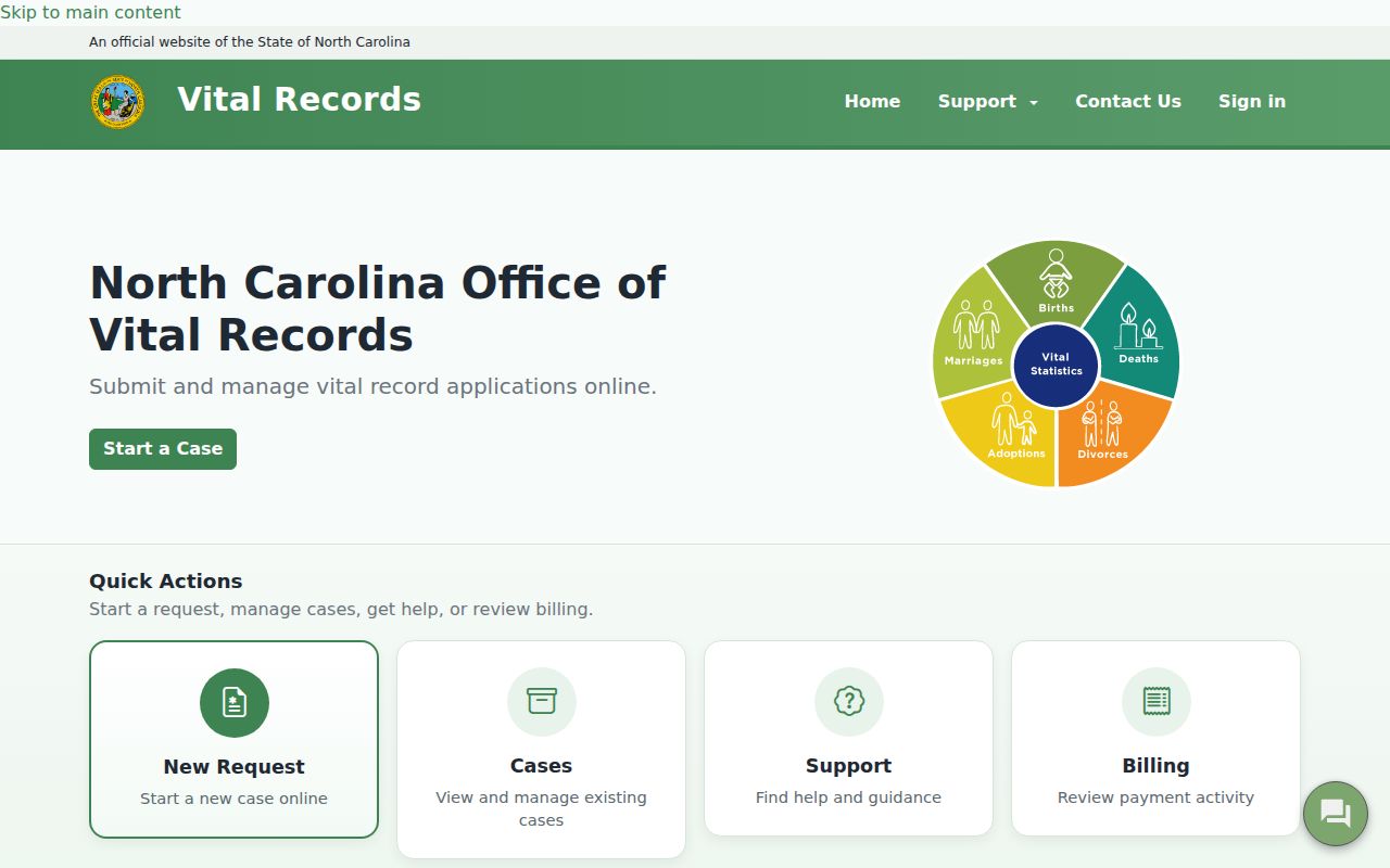 Raleigh public records access through the North Carolina vital records portal