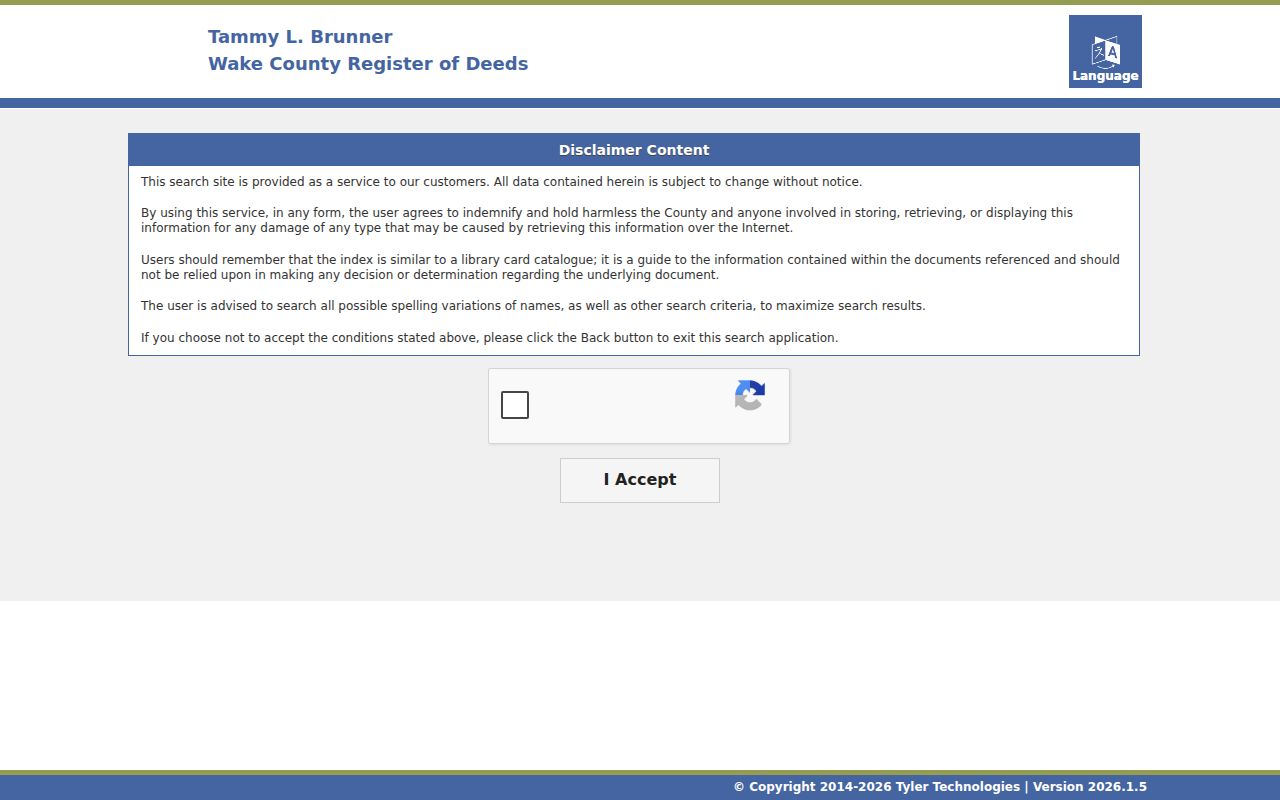 Raleigh public records entry screen for Wake recorded documents